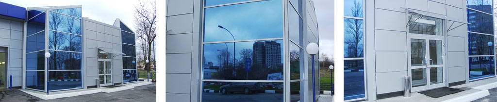 Остекление фасадов магазинов большими стеклопакетами Котельники